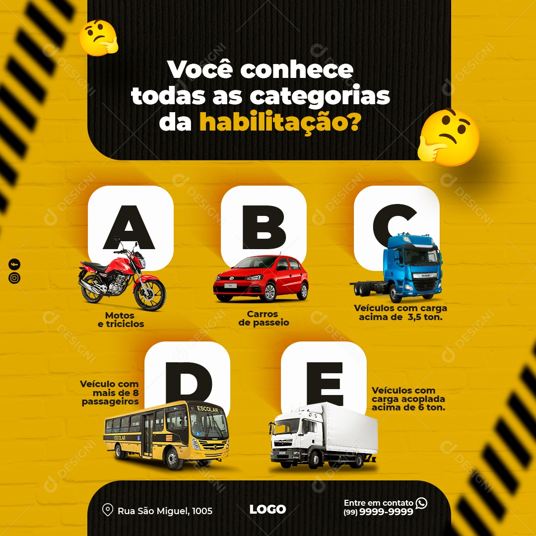 Você Conhece Todas as Categorias da Habilitação Social Media PSD Editável