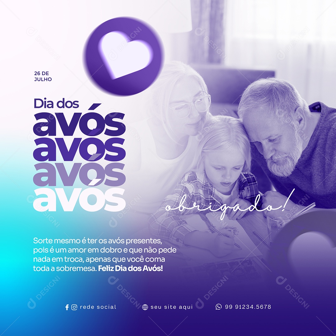 Social Media 26 De Julho Dia Dos Avós Obrigado PSD Editável