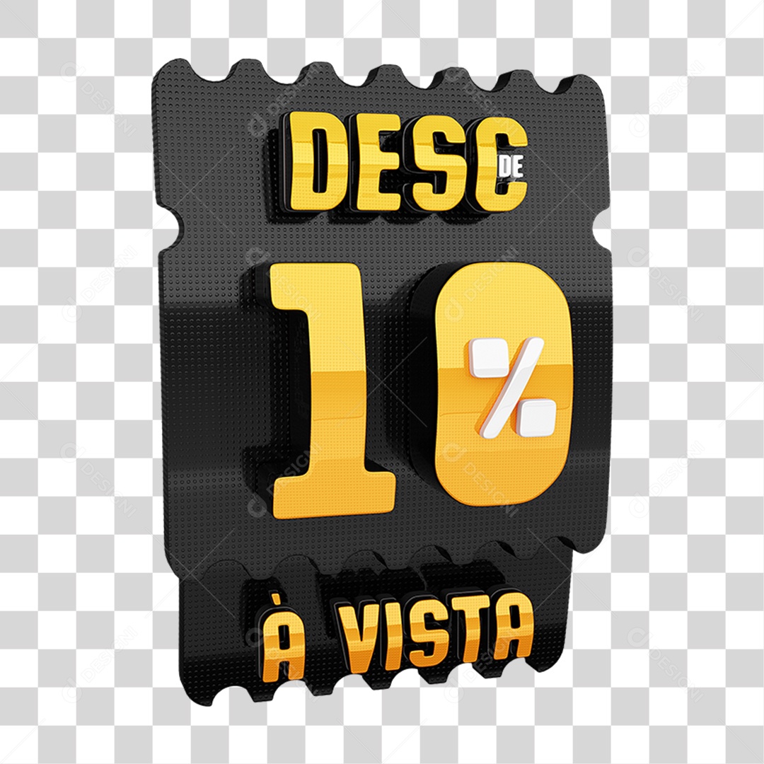 Selo 3D Tag De Desconto 10% Dourado e Preto para Composição PNG Transparente