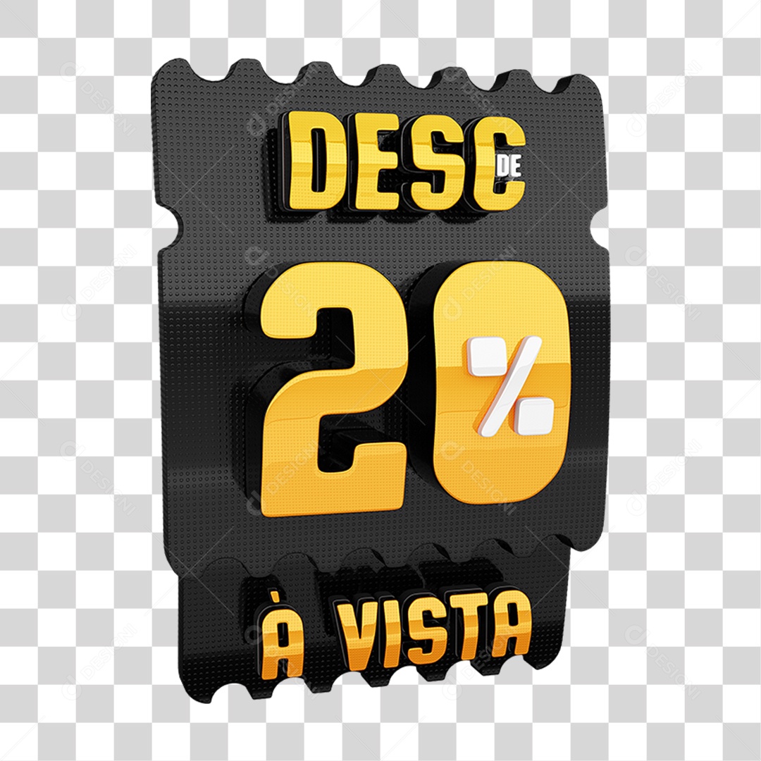 Selo 3D Tag De Desconto 20% Dourado e Preto para Composição PNG Transparente