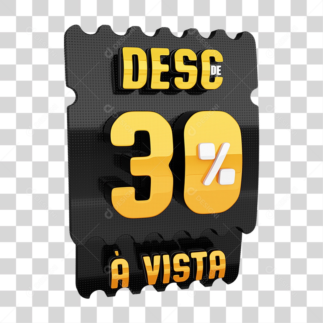 Selo 3D Tag De Desconto 30% Dourado e Preto para Composição PNG Transparente