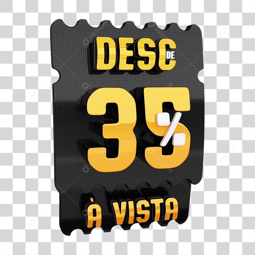 Selo 3D Tag De Desconto 35% Dourado e Preto para Composição PNG Transparente