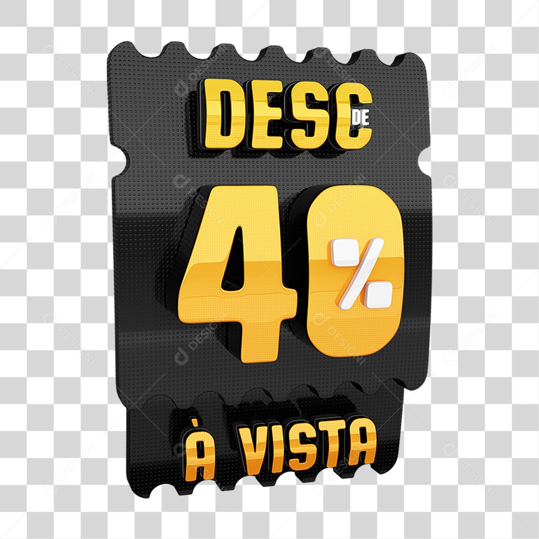 Selo 3D Tag De Desconto 40% Dourado e Preto para Composição PNG Transparente