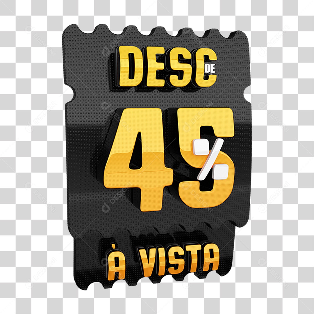 Selo 3D Tag De Desconto 45% Dourado e Preto para Composição PNG Transparente