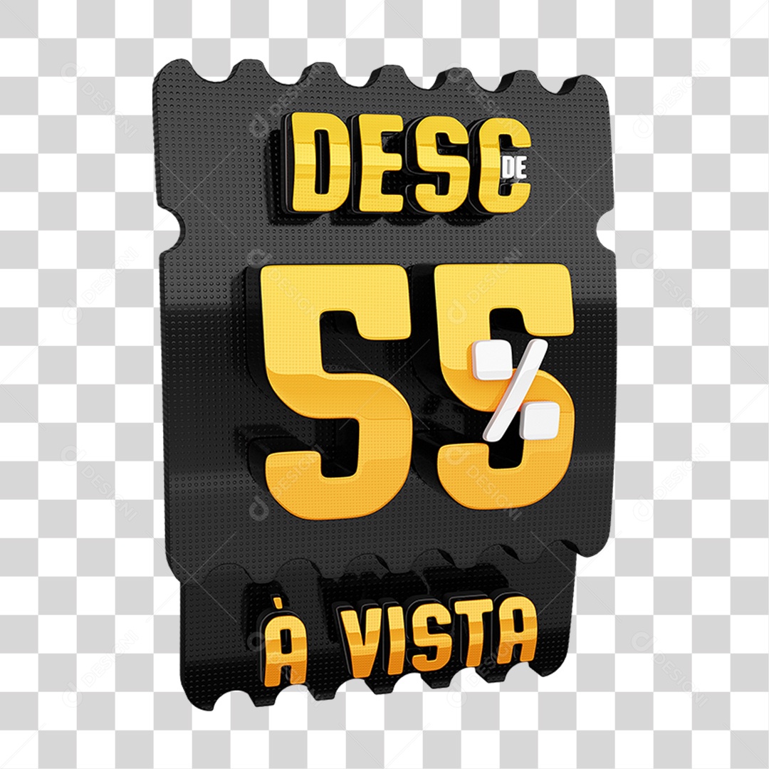Selo 3D Tag De Desconto 55% Dourado e Preto para Composição PNG Transparente