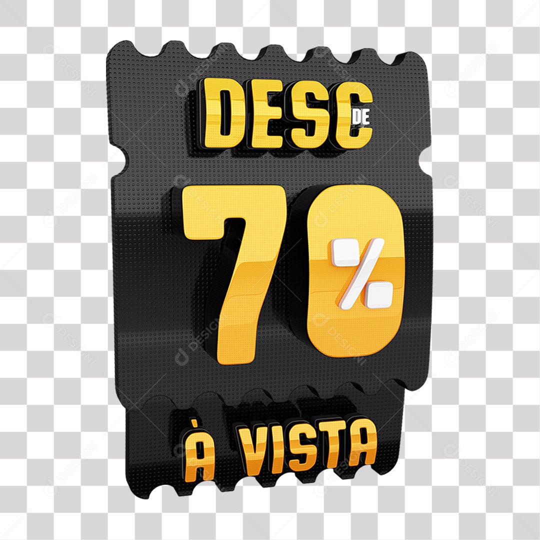 Selo 3D Tag De Desconto 70% Dourado e Preto para Composição PNG Transparente