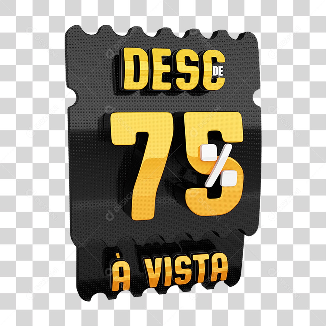 Selo 3D Tag De Desconto 75% Dourado e Preto para Composição PNG Transparente
