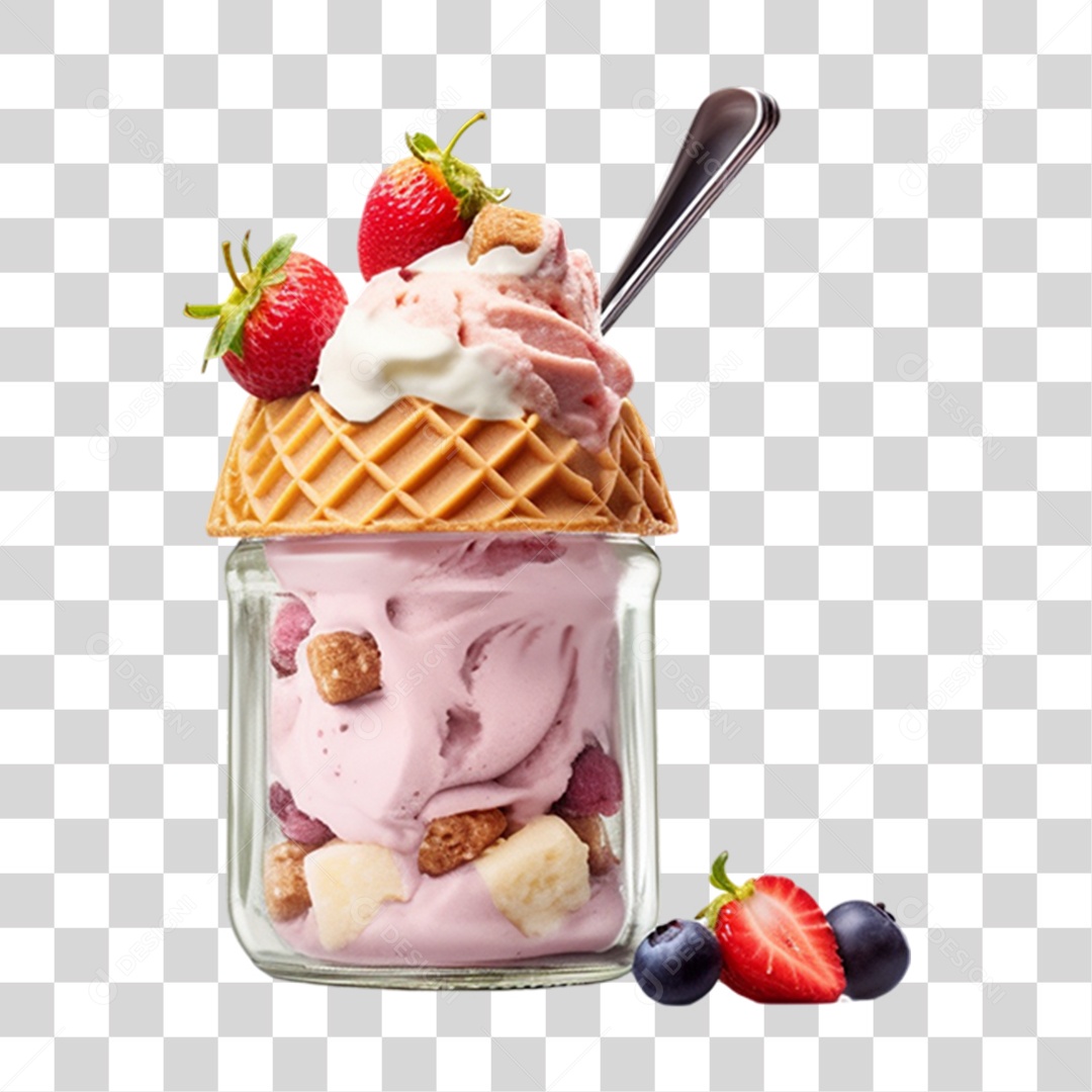 Copo com Delicioso Sorvete PNG Transparente