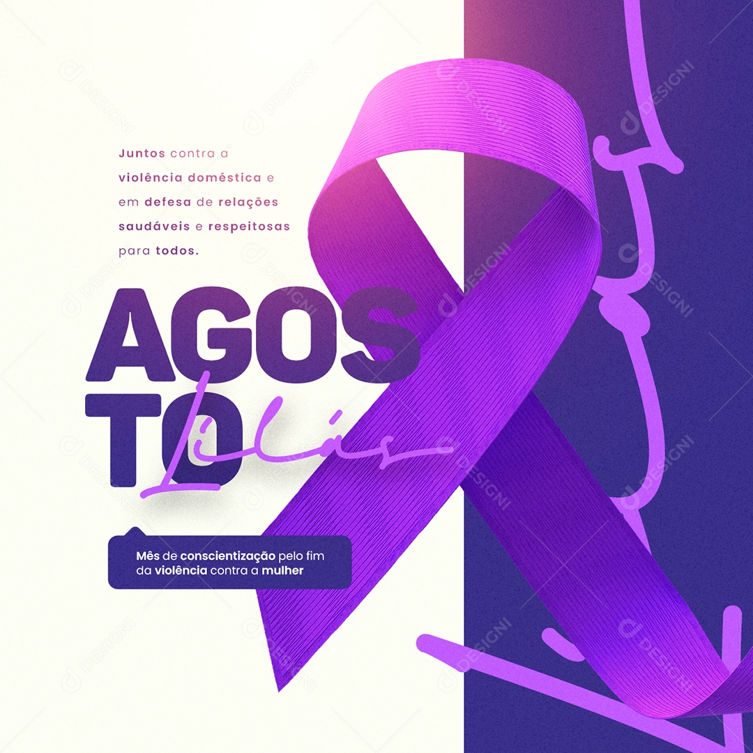 Social Media Agosto Lilás Juntos Contra a Violência Doméstica PSD Editável