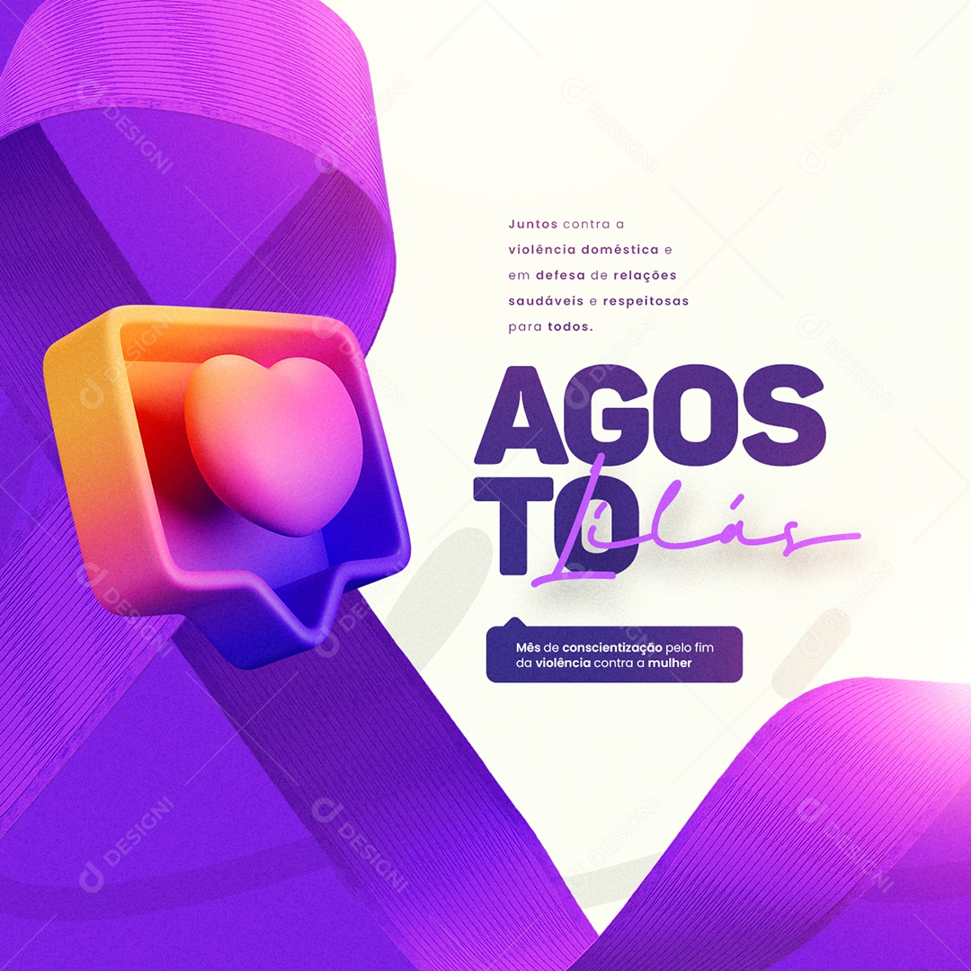 Agosto Lilás Juntos Contra a Violência Doméstica Social Media PSD Editável