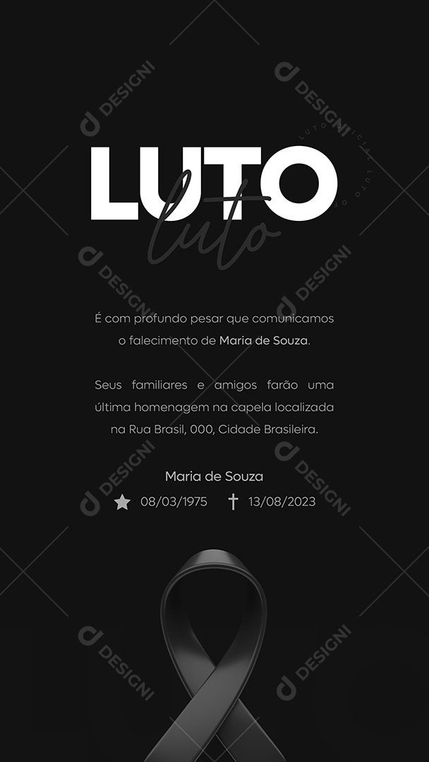 Story Nota de Falecimento Luto Social Media PSD Editável
