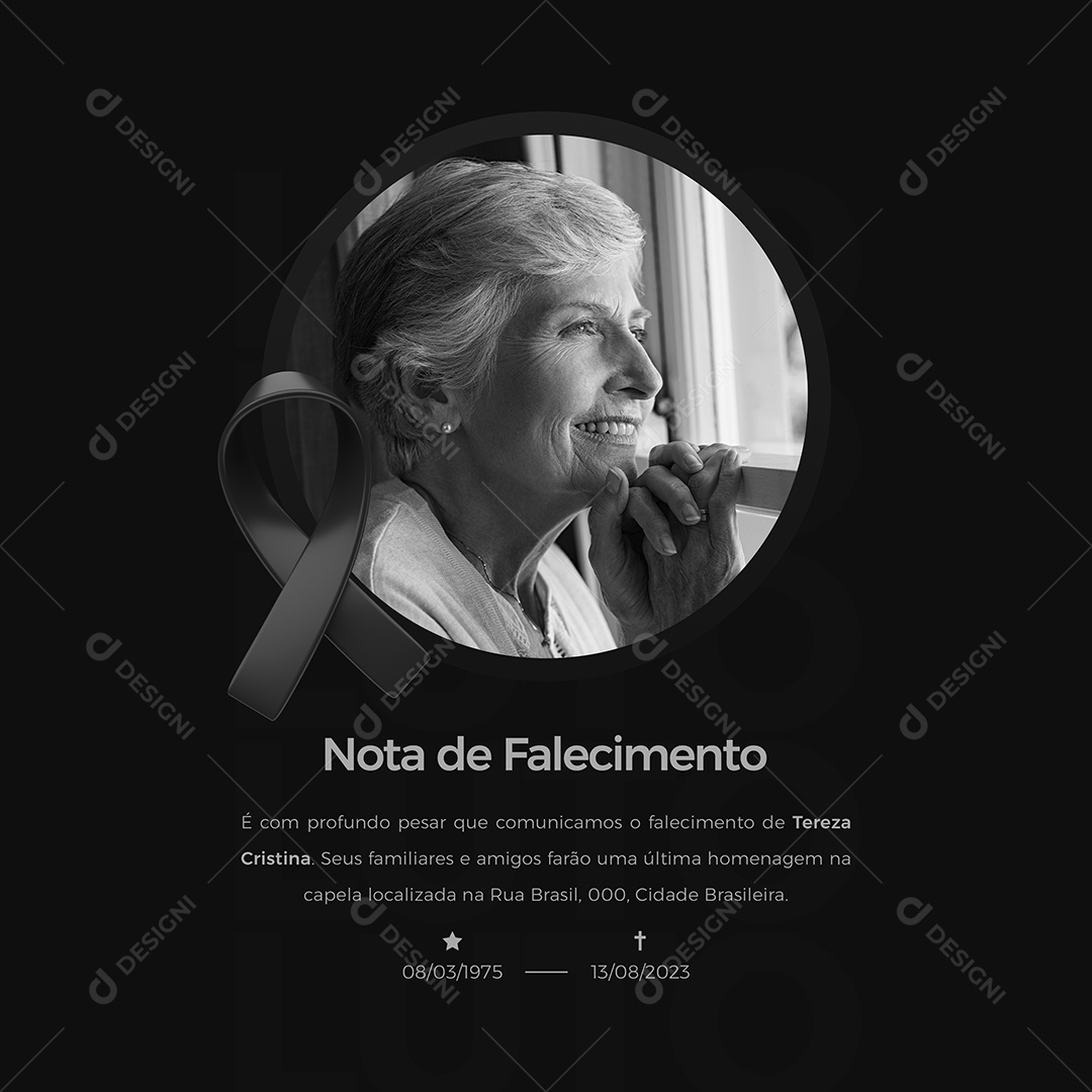 Nota de Falecimento Luto Social Media PSD Editável