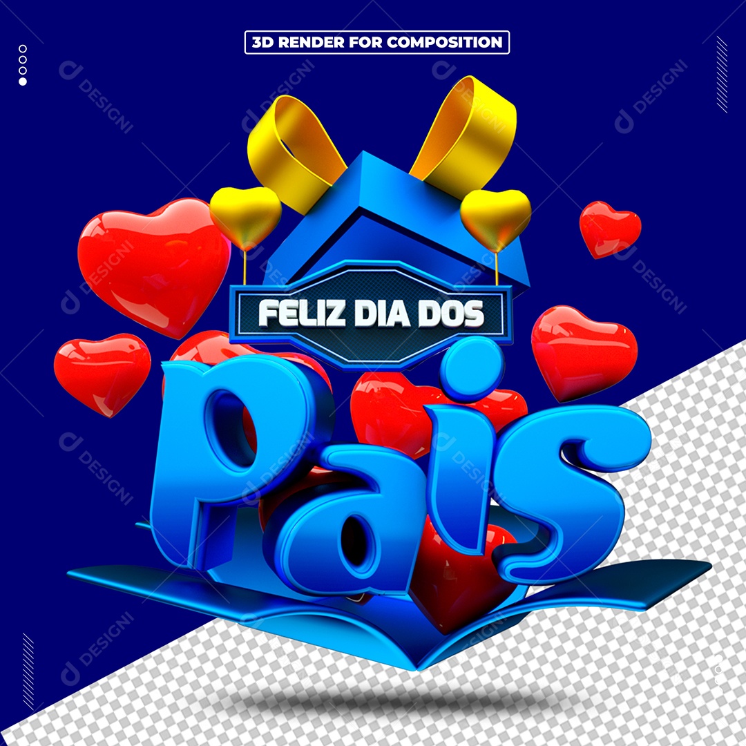 Feliz Dia Dos Pais Selo 3D para Composição PSD