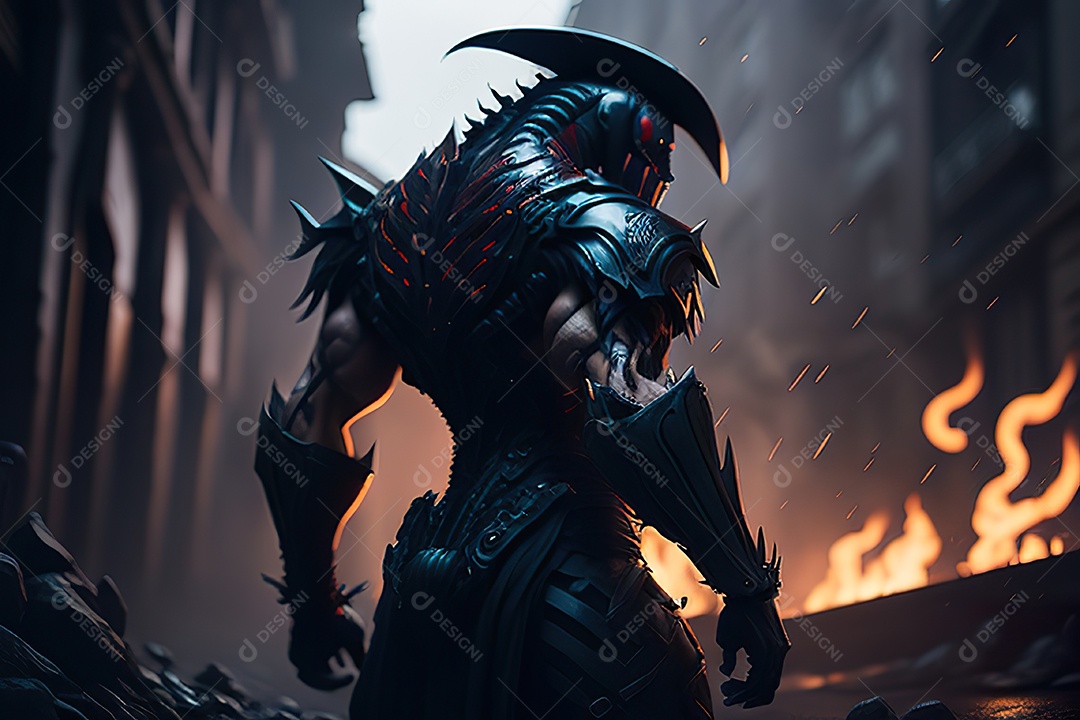Imagem realista de criatura com armadura