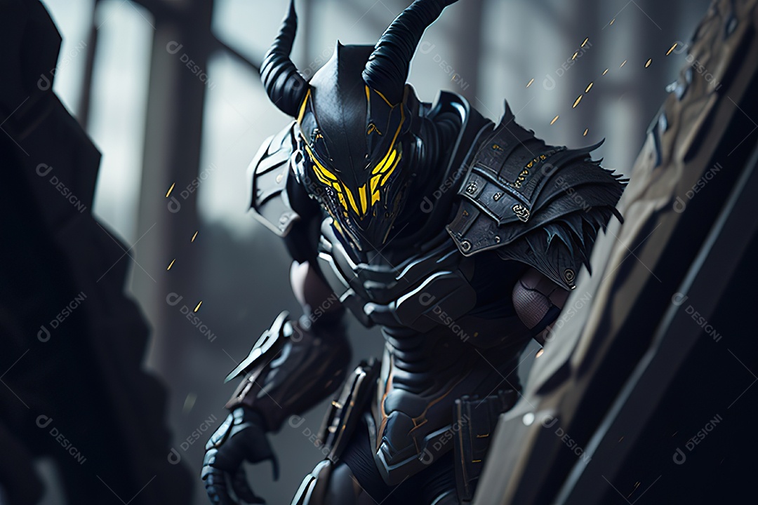 Imagem realista de criatura com armadura