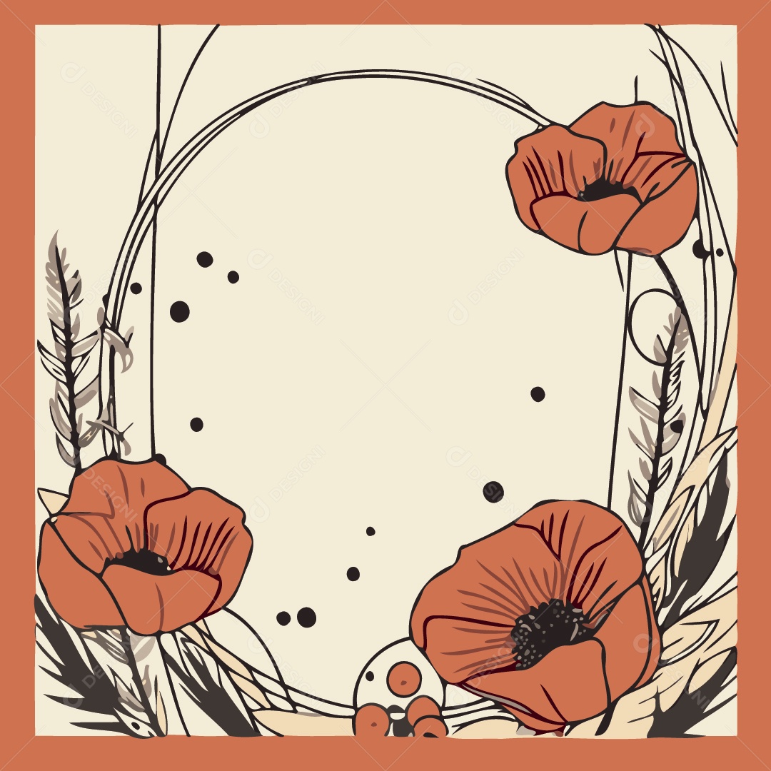 Moldura Com Flores Vermelhas Ilustração Vetor EPS