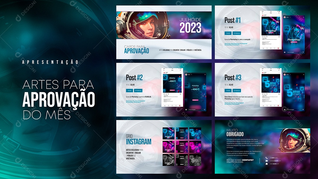 Proposta Comercial Curso De Designer Gráfico Cards para Aprovação Social Media PSD Editável