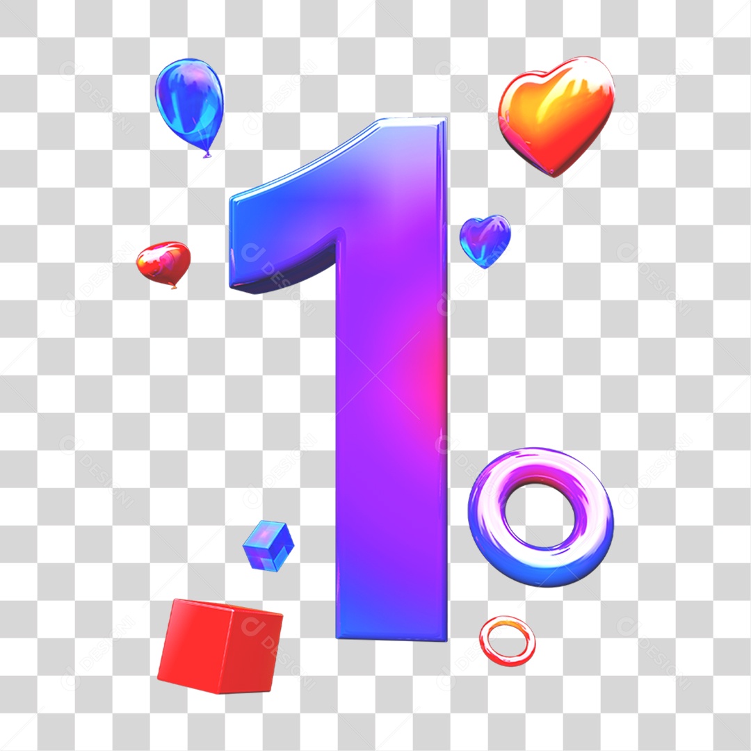 Elemento 3D Número 1 com Enfeites PNG Transparente