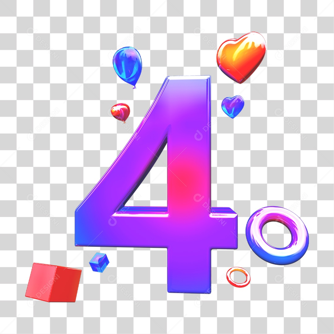 Elemento 3D Número 4 com Enfeites PNG Transparente