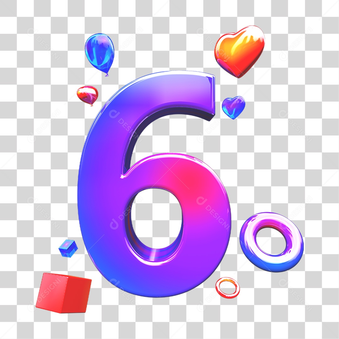 Elemento 3D Número 6 com Enfeites PNG Transparente