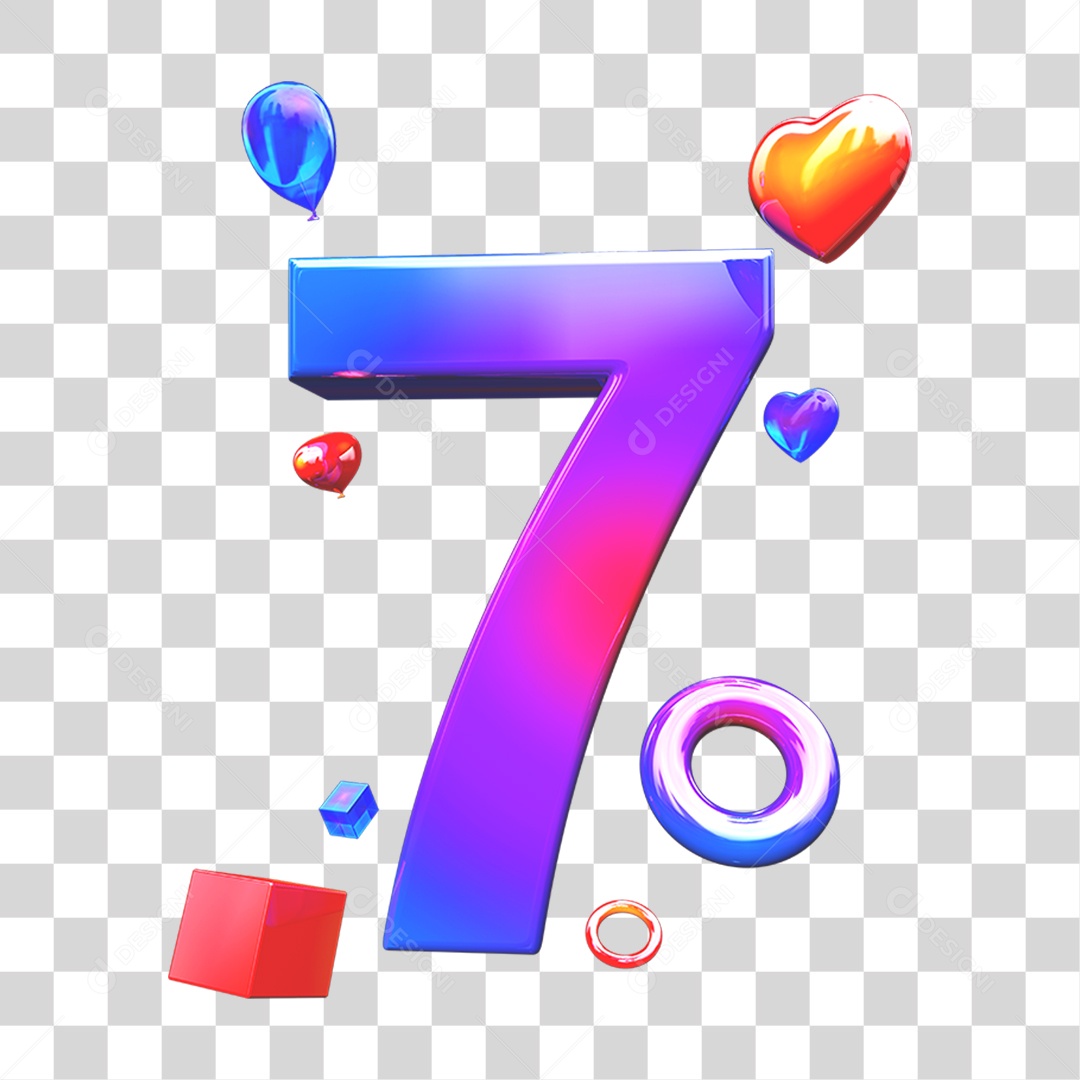 Elemento 3D Número 7 com Enfeites PNG Transparente