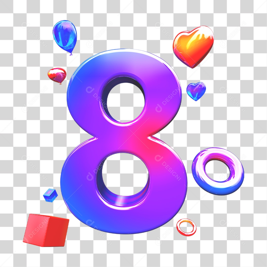 Elemento 3D Número 8 com Enfeites PNG Transparente