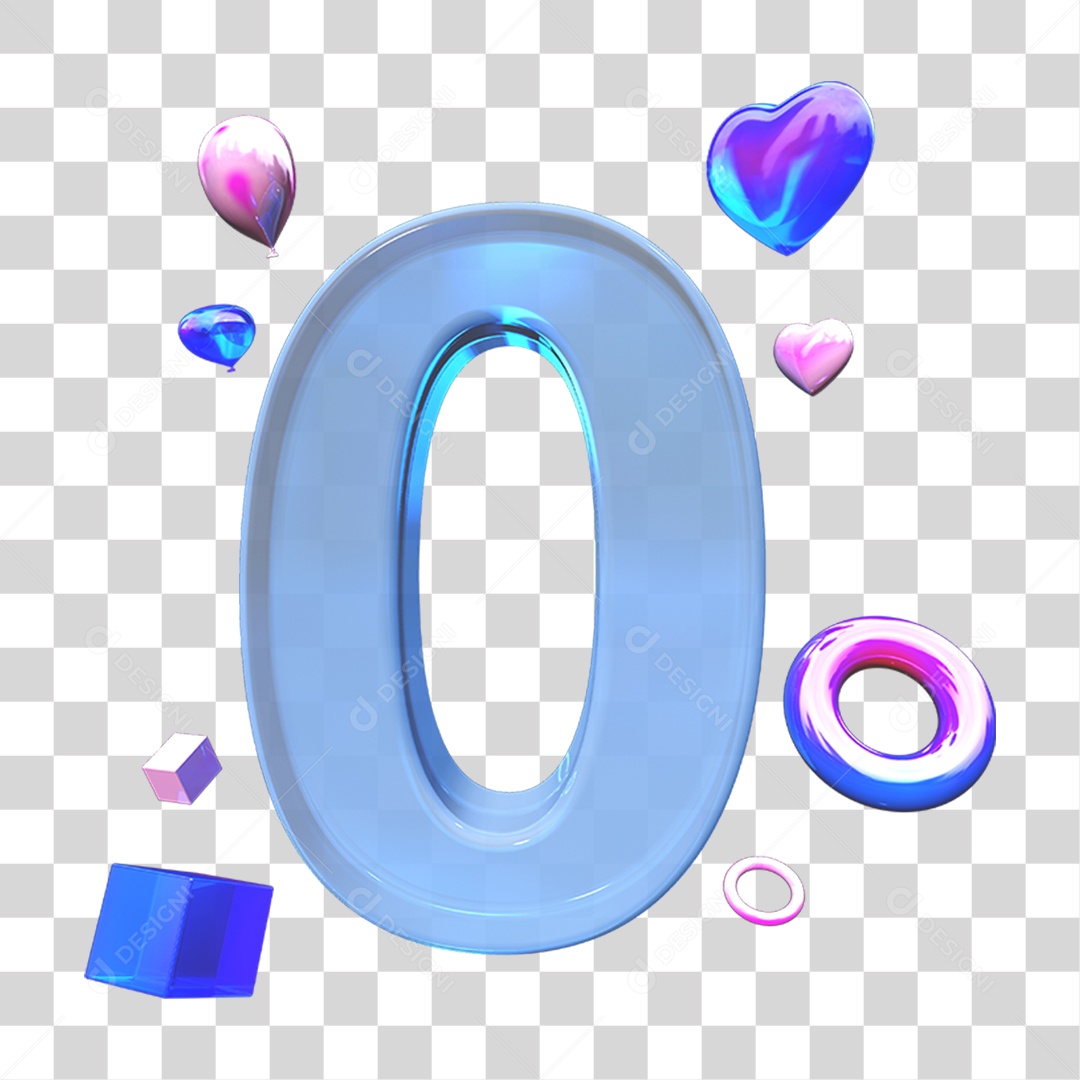 Elemento 3D Número 0 com Enfeites PNG Transparente