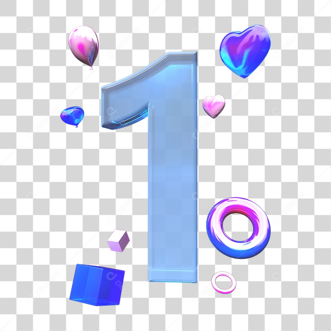 Elemento 3D Número 1 com Enfeites PNG Transparente