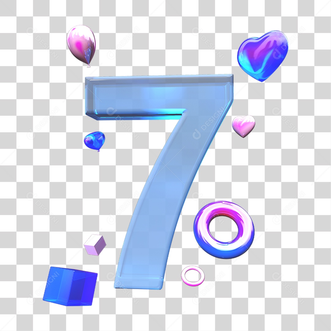 Elemento 3D Número 7 com Enfeites PNG Transparente