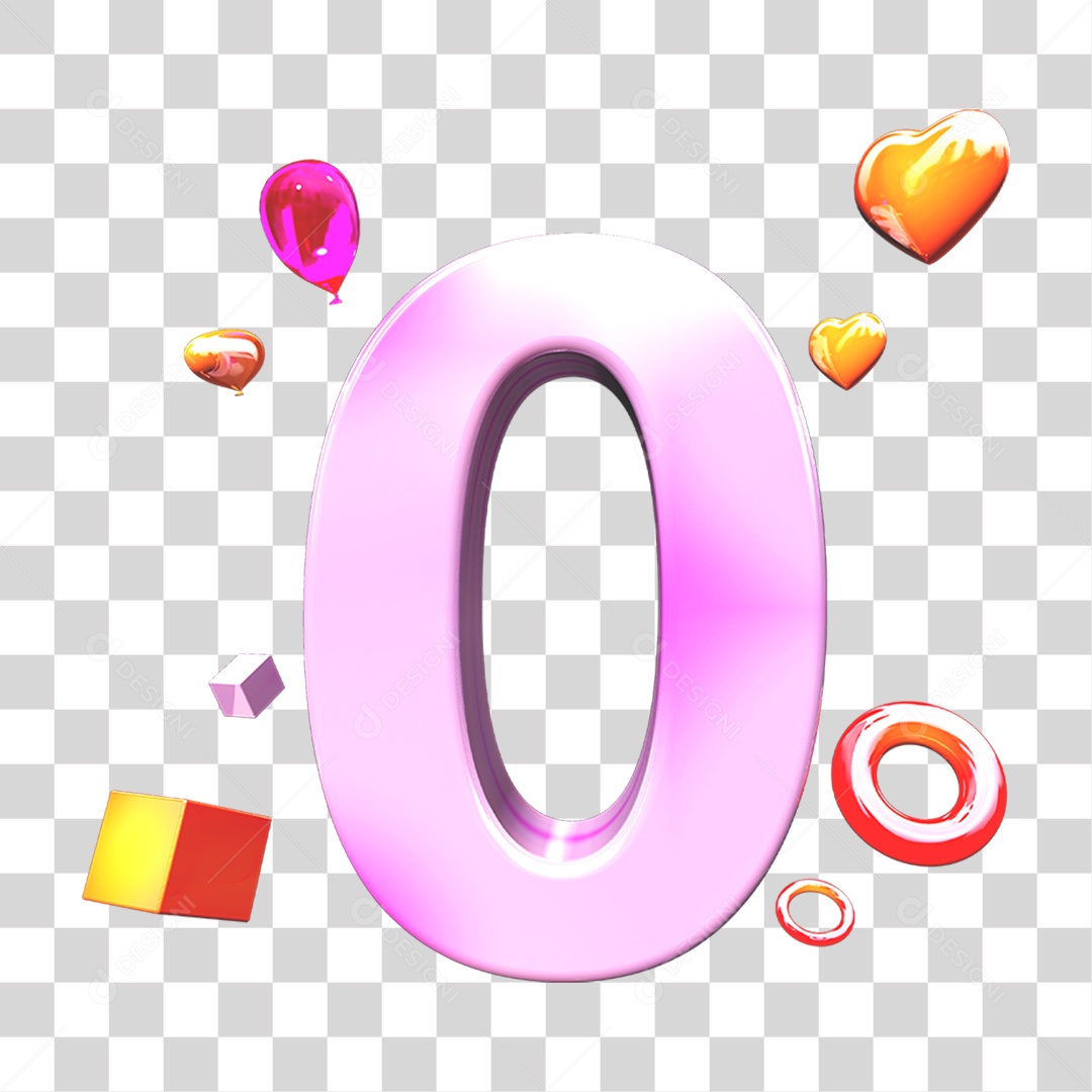 Elemento 3D Número 0 com Enfeites PNG Transparente