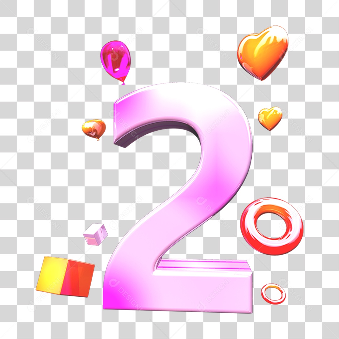 Elemento 3D Número 2 com Enfeites PNG Transparente