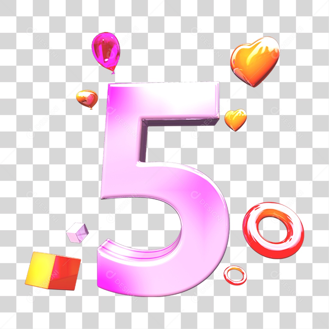 Elemento 3D Número 5 com Enfeites PNG Transparente