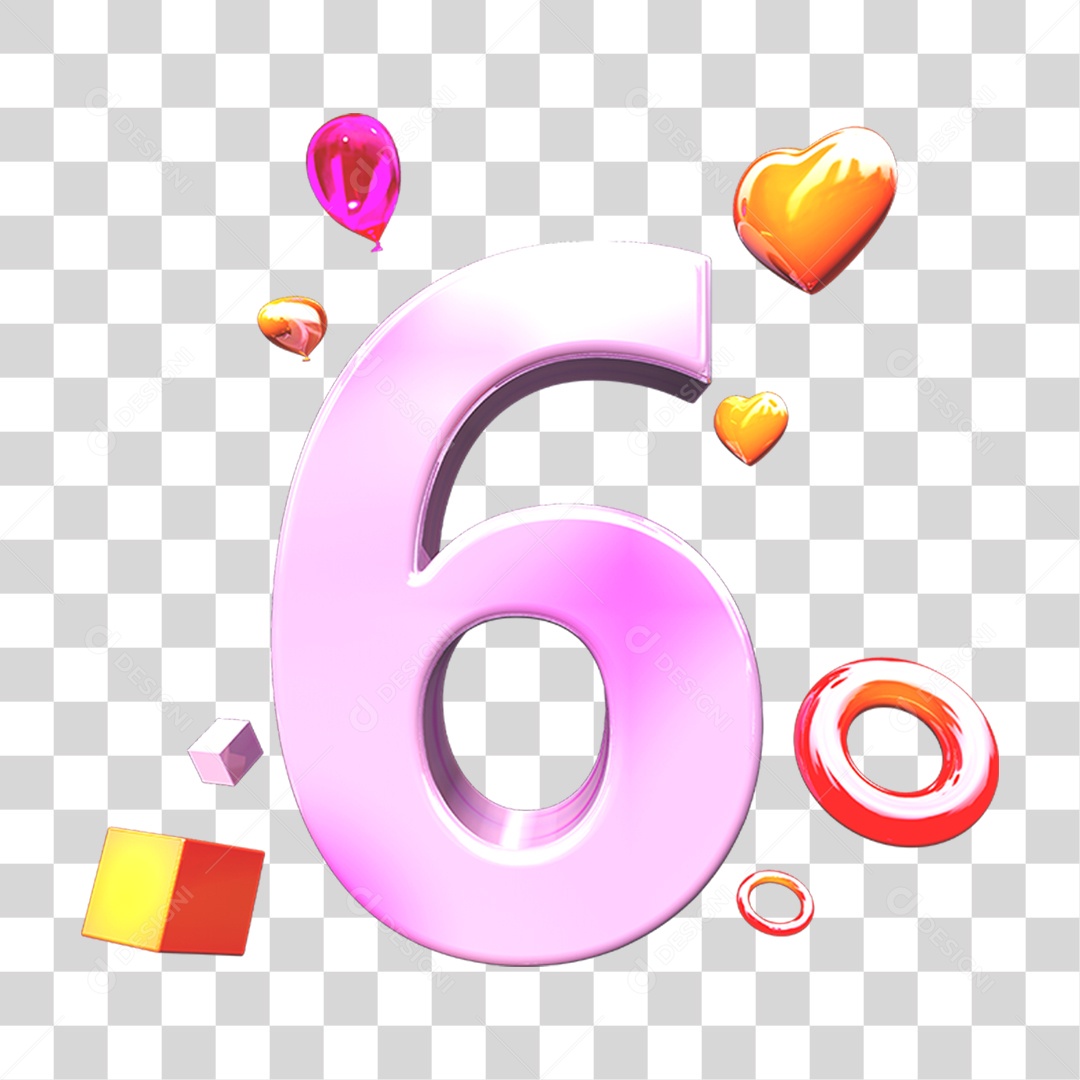 Elemento 3D Número 6 com Enfeites PNG Transparente