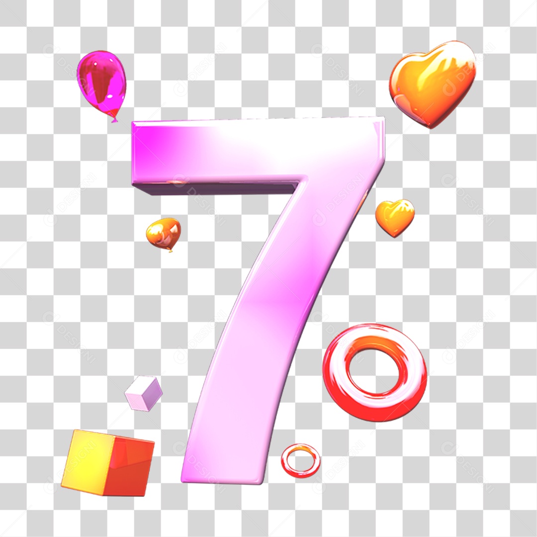 Elemento 3D Número 7 com Enfeites PNG Transparente