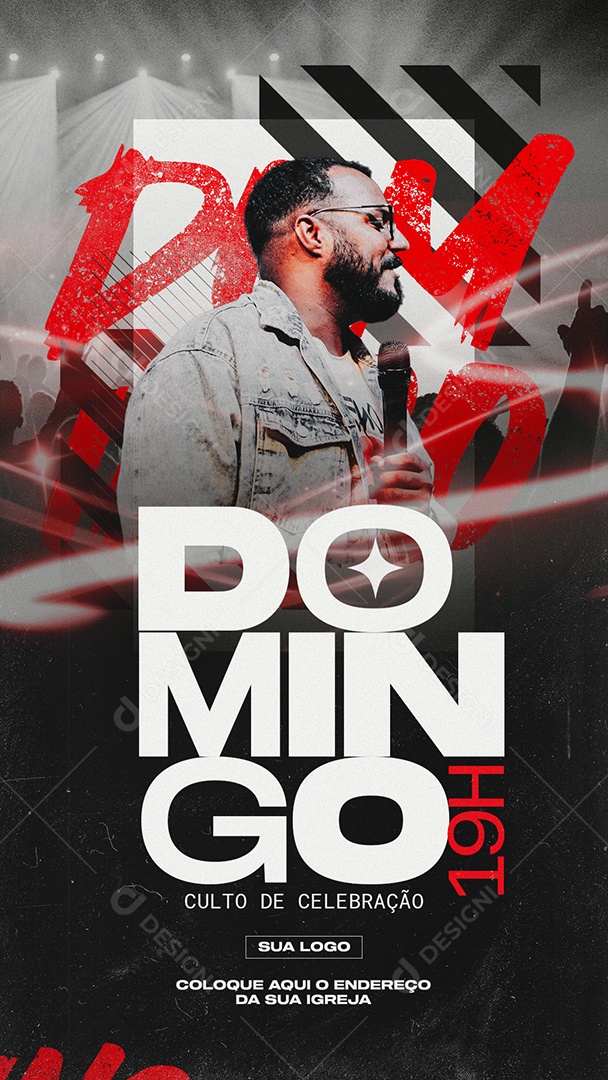 Social Media Flyer Story Domingo Culto De Celebração PSD Editável