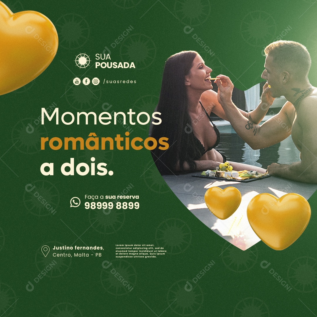 Pousada Momentos Românticos a Dois Social Media PSD Editável