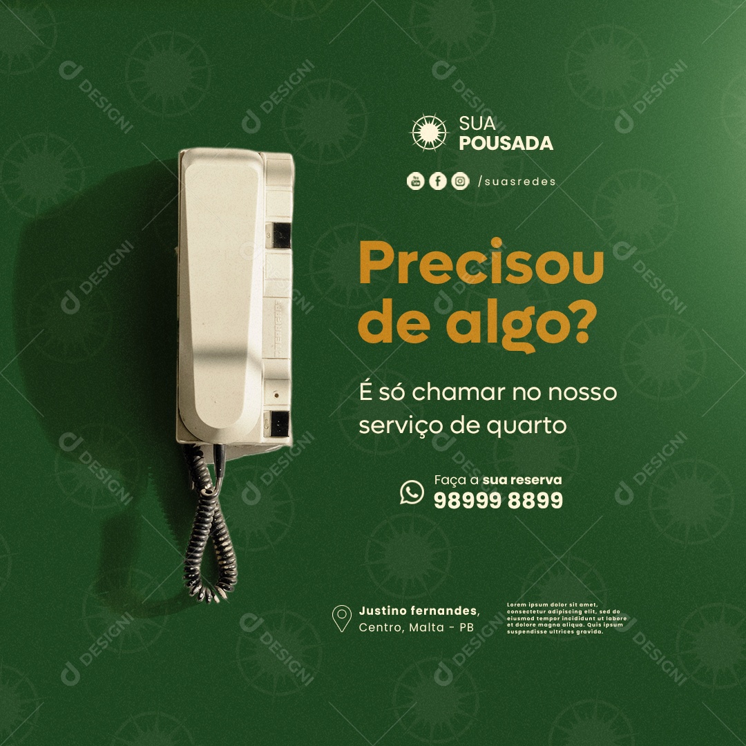 Pousada Precisou de Algo é só Chamar no Nosso Serviço de Quarto Social Media PSD Editável