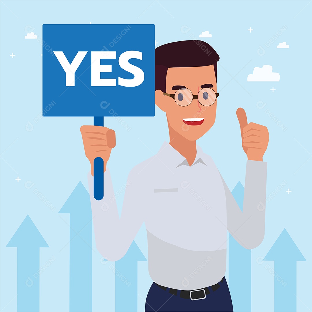 Jovem de Negócio Segurando Placa Yes Vetor EPS