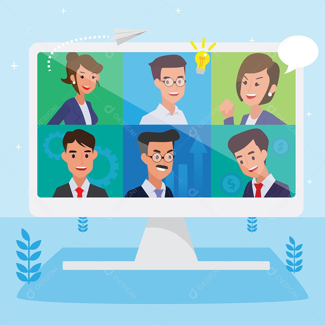 Jovens  de Negócio em Reunião Online Vetor EPS