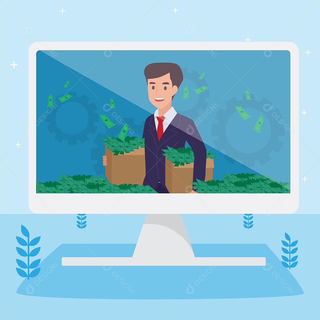 Jovem de Negócio Segurando Caixa com Dinheiro ao redor Vetor EPS