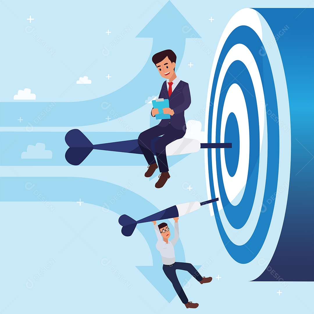 Jovens de Negócio Pendurado e Sentado em Dardo no Alvo Vetor EPS