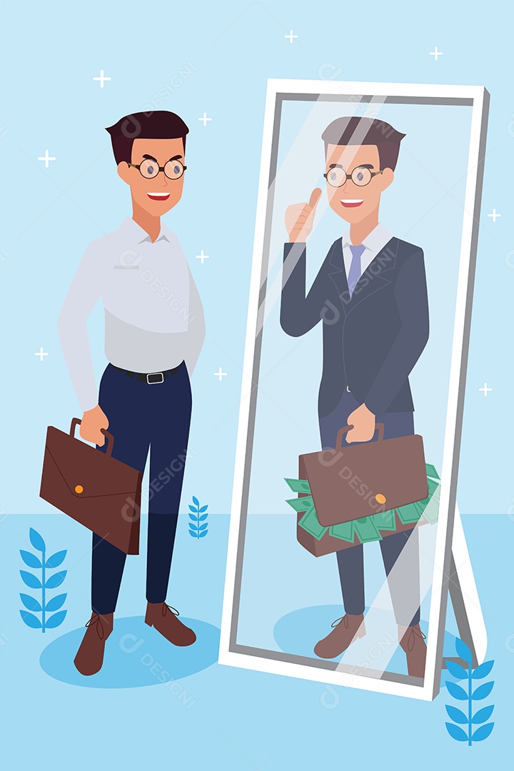 Homem Jovem de Negócio Sorrindo de Frente ao Espelho Vetor EPS