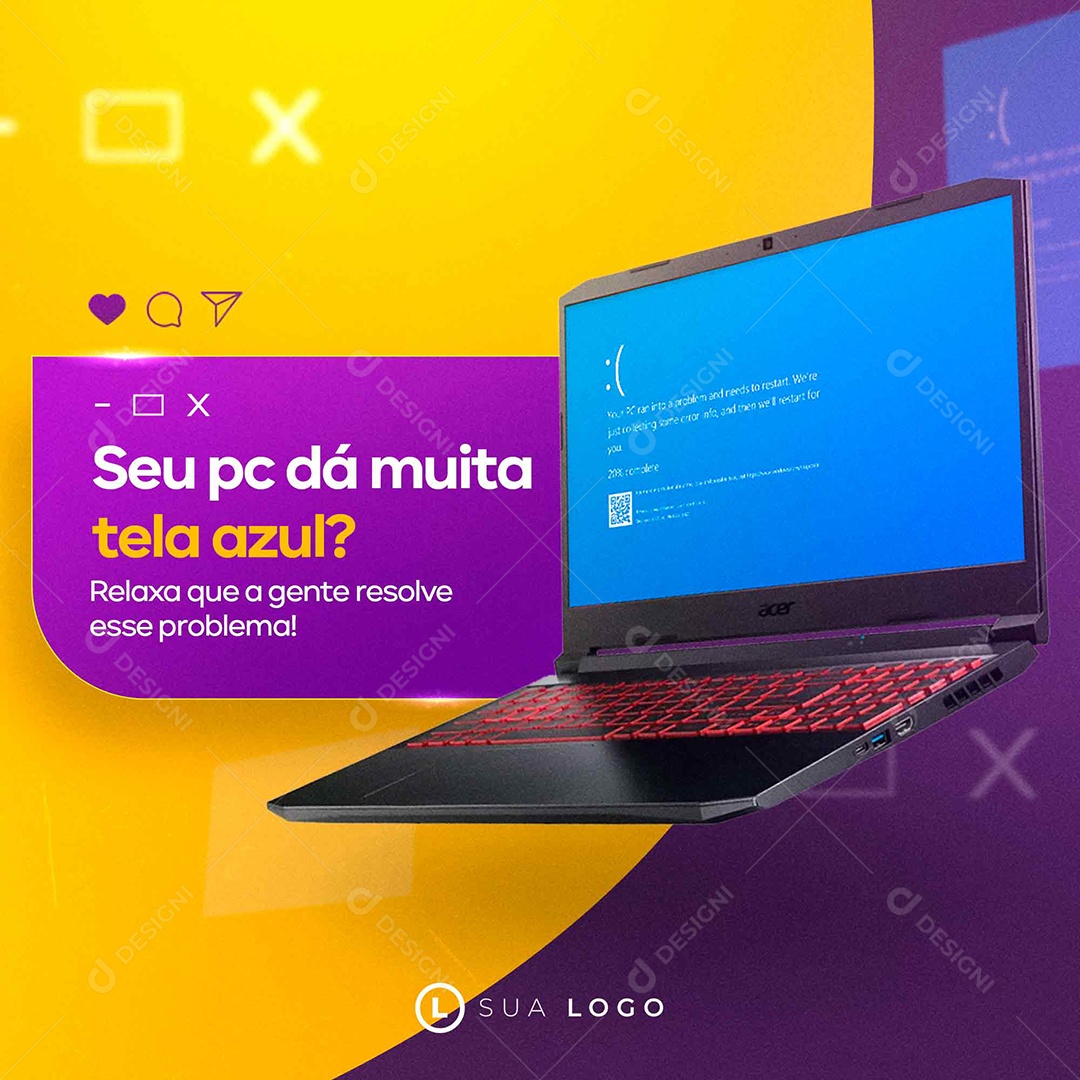 Seu PC Dá Muita Tela Azul Social Media PSD Editável
