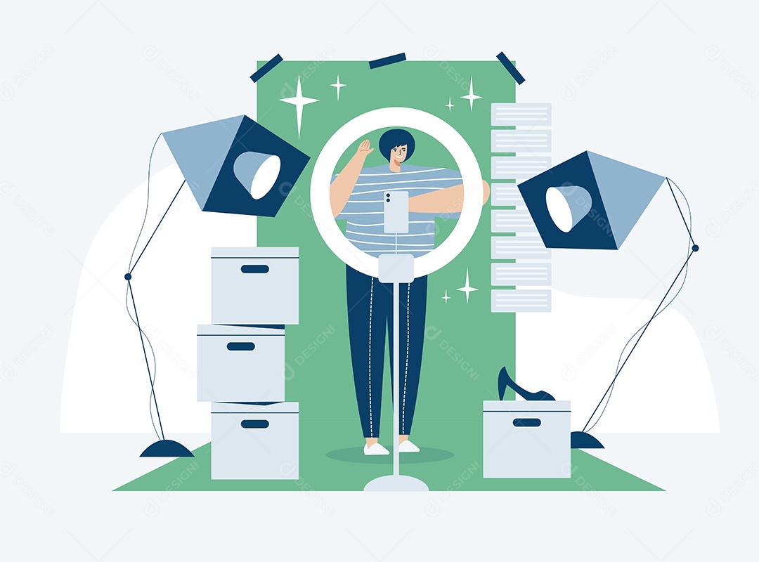 Cinegrafista que trabalha com modelo de vídeo da web Vetor EPS