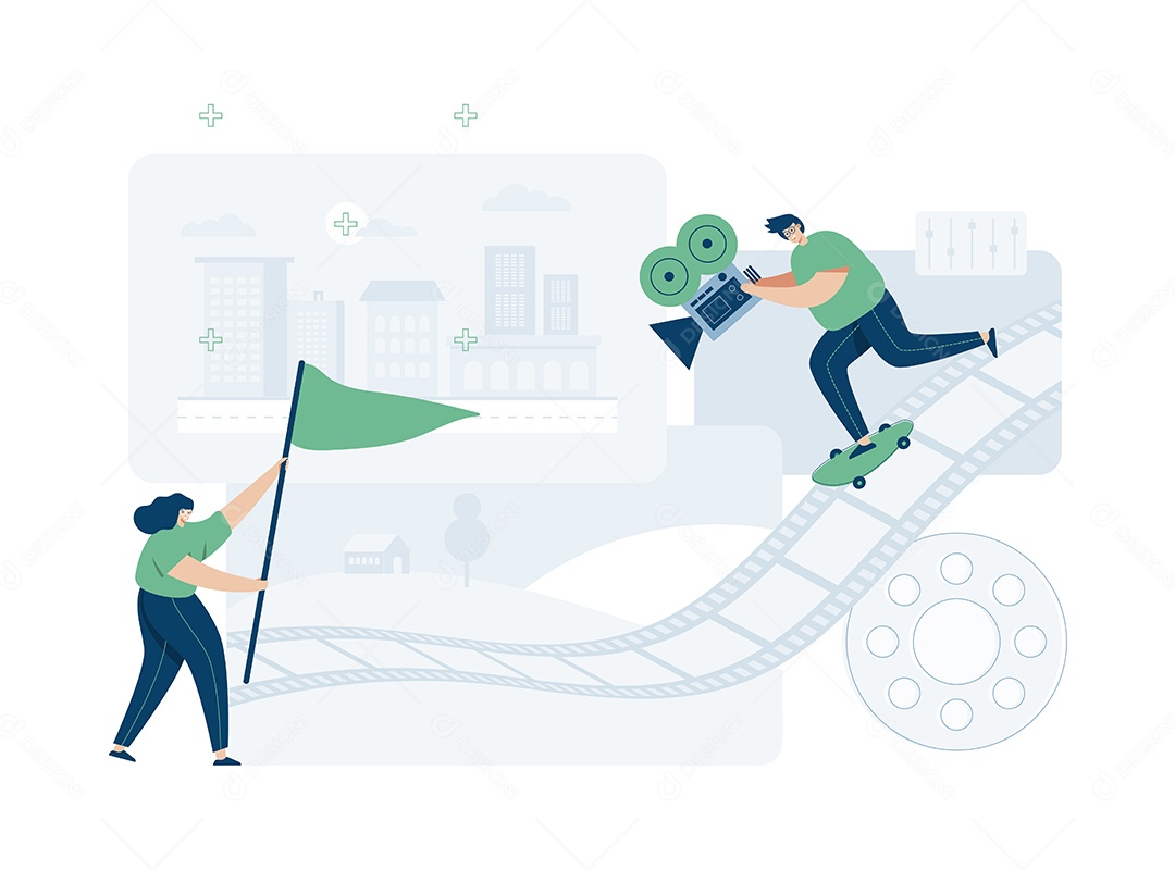 Cinegrafista que trabalha com modelo de vídeo da web Vetor EPS