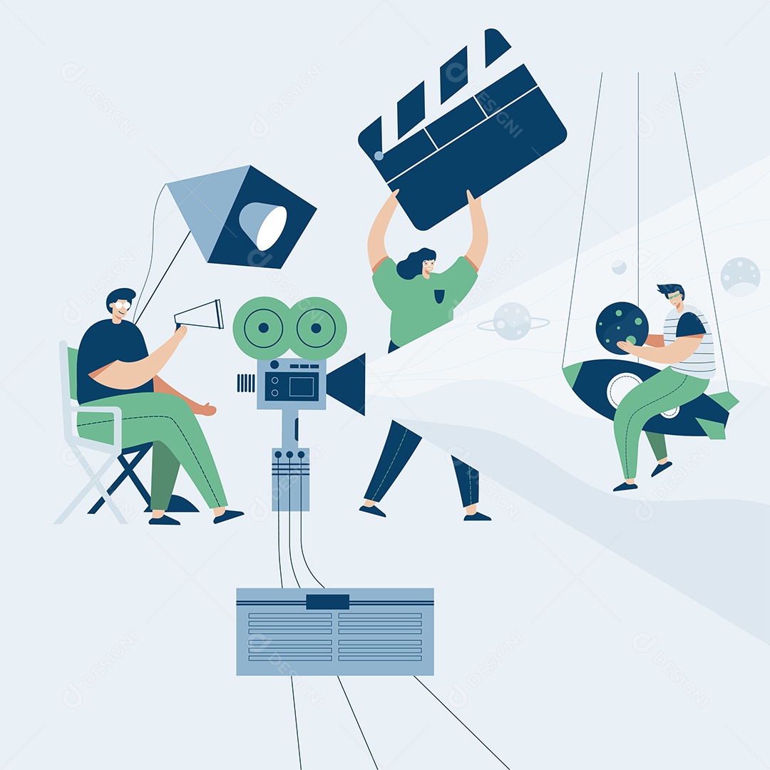 Cinegrafista que trabalha com modelo de vídeo da web Vetor EPS