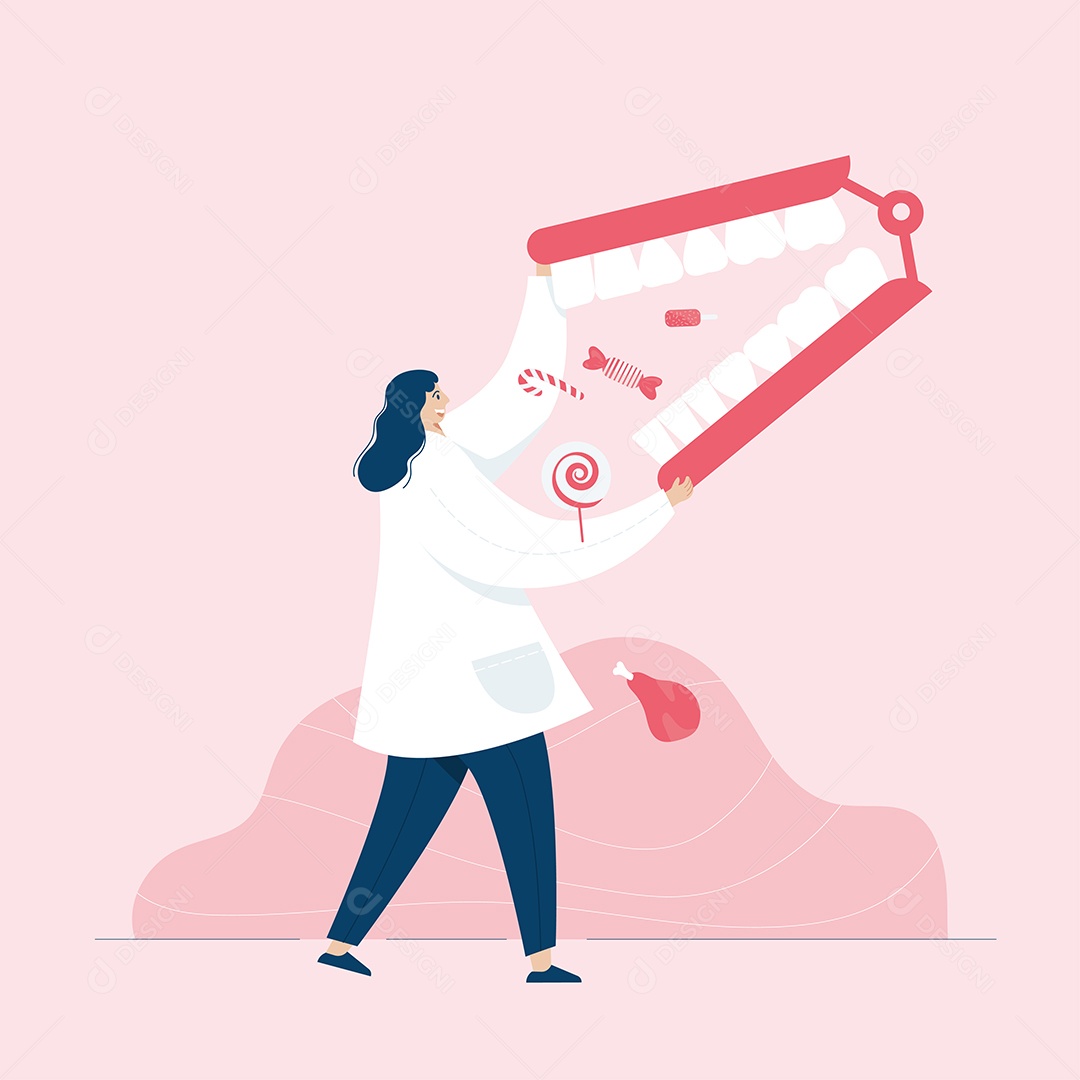 Dentista mexendo em modelo de dentes Vetor EPS