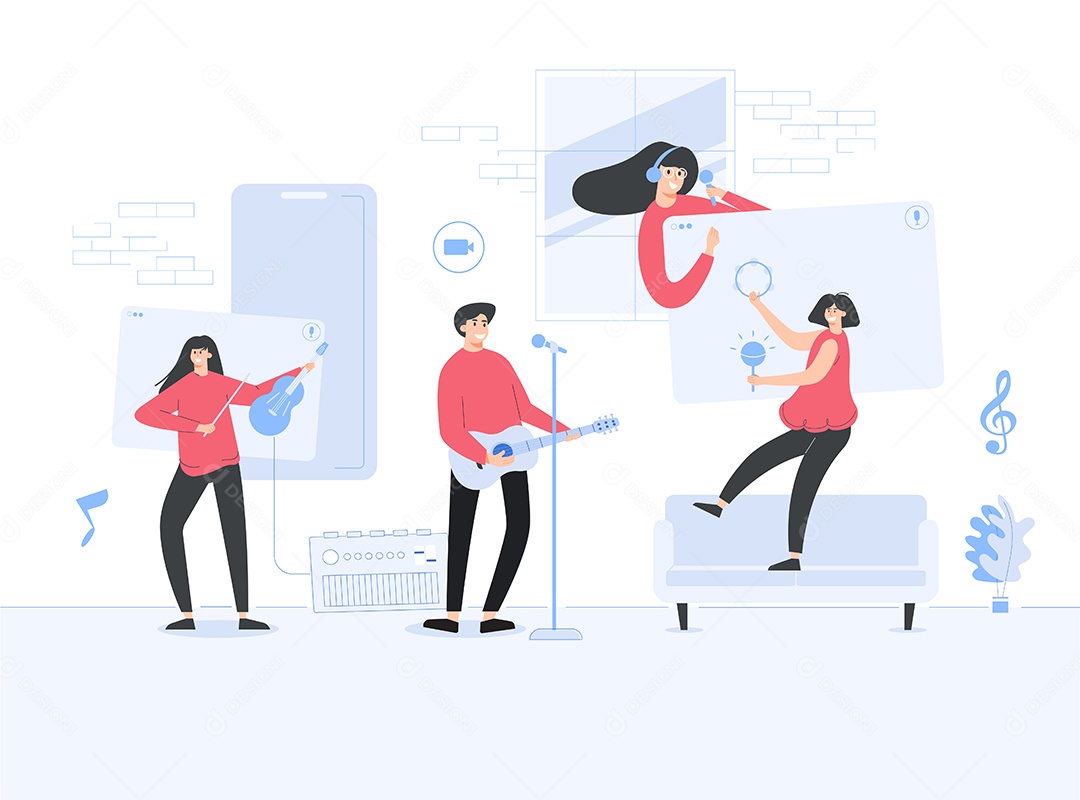 Trabalhando em música por modelo de web de músicos Vetor EPS