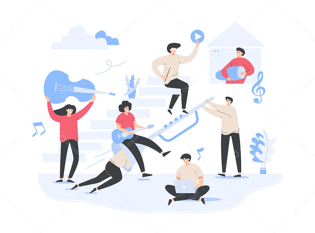 Trabalhando em música por modelo de web de músicos Vetor EPS