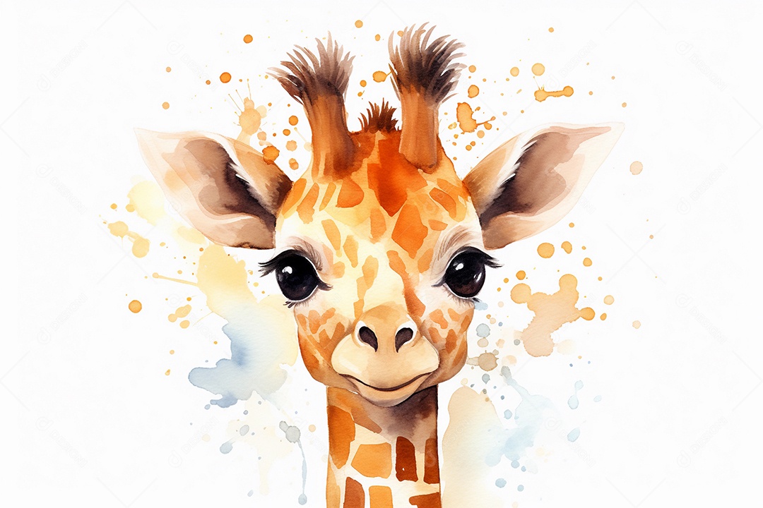 Estilo aquarela girafa fofa